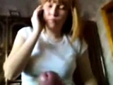 Blowjob and handjob by Redhead Russian Teen while on phone