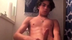 Twink guy cumshot on bathroom