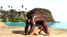 Big black man bangs a horny ebony on the savage island