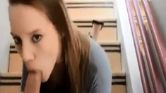 Amateur public facial on stairway