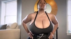 Large black boobs shaking up close - Fetish solo