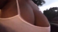 Huge Natural Black Tits Exposed Outdoors