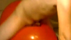 Twink Humping and Cumming on an Inflatable Orange Balloon