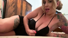 Sexy Blonde Babe With Big Boobs Strips Bra