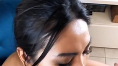 Hot ho gives blowjob and handjob in hot pov scene