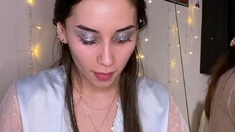 Amateur busty brunette masturbates and does hand job