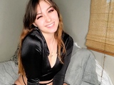 Brunette with foot fetish rubs big dick with her feet in POV