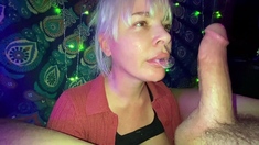 Blonde teen gives handjob and blowjob