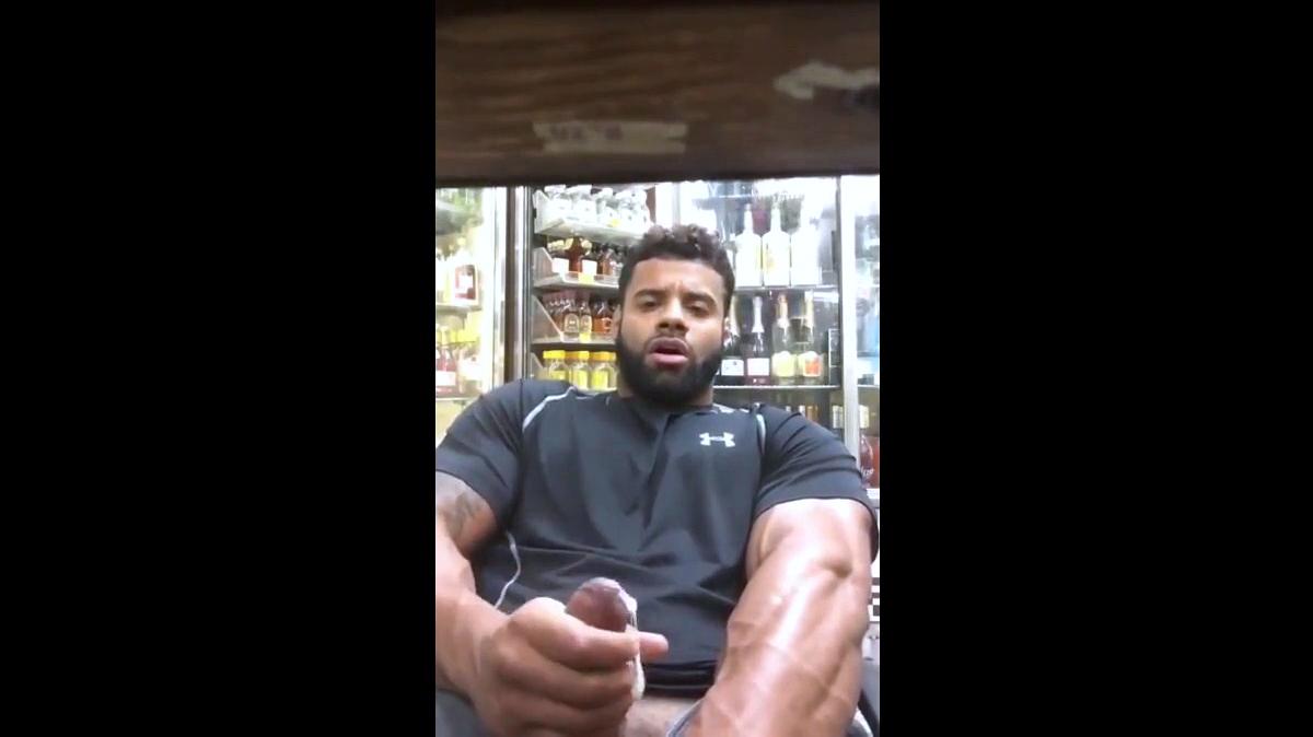 Black Stud Strokes His Big Cock Outdoors