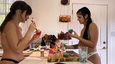 A sexy amateur teen lesbian brunette is eating pussy