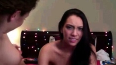 Two Brunettes, One Black Strapon