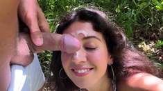 Walking with hot cum on my face on a public beach full of