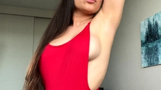 Very hot busty brunette solo masturbation on webcam