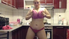 HOT Busty Blonde MILF Striptease and Fingering2016