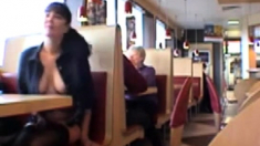 Busty Babe Flashing In A Restaurant