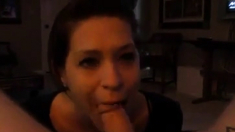 She Sits In Front Of His Cock And Sucks Till Cum In Mouth