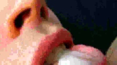 Swallowing a hot load of gooey cum