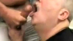 Moustache Daddy sucking cock eating cum